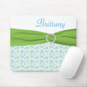 Blaues und grünes BlumenMousepad mit Namen Mousepad (Mit Mouse)