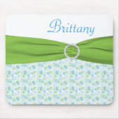 Blaues und grünes BlumenMousepad mit Namen Mousepad (Vorne)