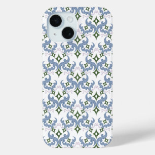 blaues und grünes Damast-Ornament Pointillismus Case-Mate iPhone Hülle