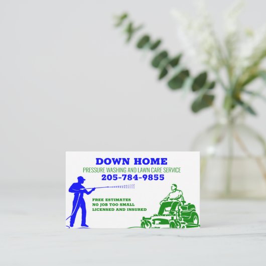 Blaues und grünes Druckwäschen und Rasenpflege Visitenkarte (Stehend Vorderseite)