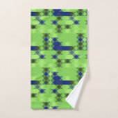 blaues und grünes geometrisches Muster Badhandtuch Set (Handtuch)