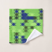 blaues und grünes geometrisches Muster Badhandtuch Set (Waschlappen)