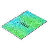 Blaues und grünes Glitzer-Funkeln mit Monogramm-Fa Notizblock (Linke Seite)