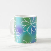 Blaues und grünes Nahtloses Blumenmuster Kaffeetasse (Vorderseite Links)