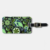 Blaues und grünes Paisley auf Schwarzem Gepäckanhänger (Vorderseite horizontal)