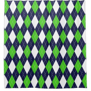 Blaues und grünes Rauten-Muster Duschvorhang