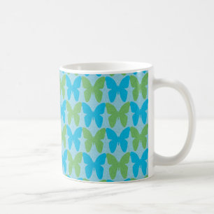 Blaues und grünes Schmetterlingsmuster Kaffeetasse