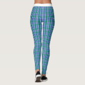 Blaues und grünes Tartan Muster für Übung Leggings (Rückseite)