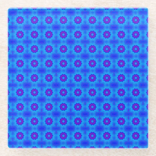 Blaues und lila afrikanisches Druckmuster Glasuntersetzer (Vorderseite)