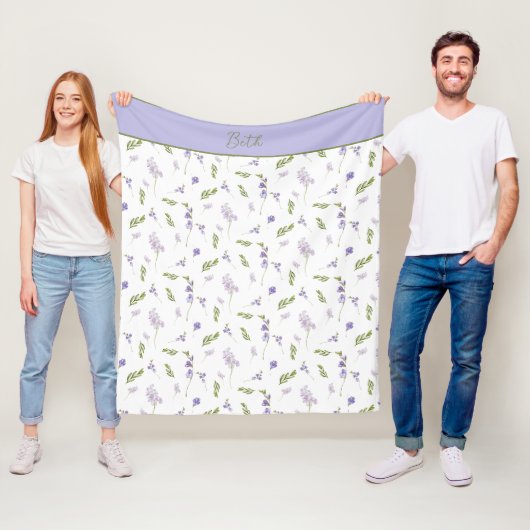 Blaues und lila Aquarell-Wildblumen-Monogramm Fleecedecke (Beispiel)