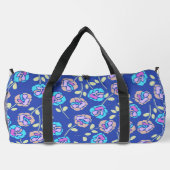 Blaues und lila Blumenmuster Duffle Bag (Rückseite)