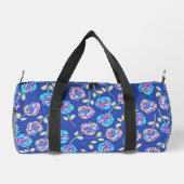 Blaues und lila Blumenmuster Duffle Bag (Rückseite)