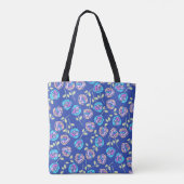 Blaues und lila Blumenmuster Tasche (Rückseite)