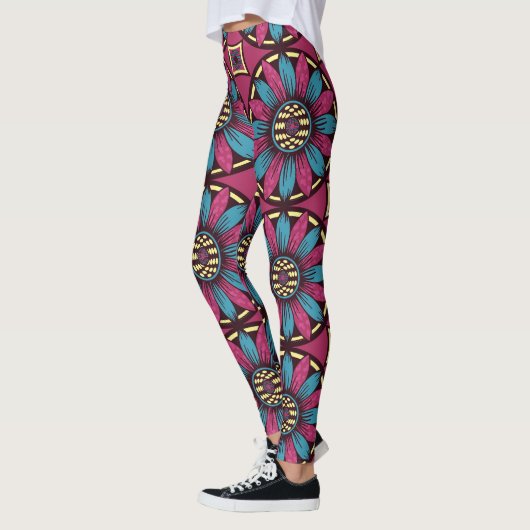 Blaues und Lila Daisy-Muster Leggings (Links)