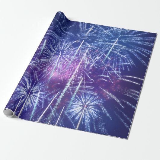 blaues und lila Feuerwerk Geschenkpapier (Ungerollt)