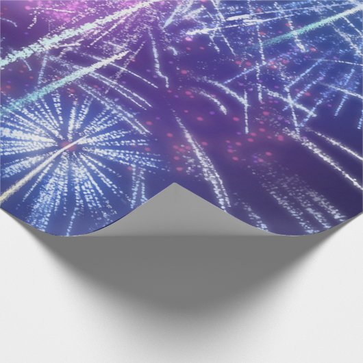 blaues und lila Feuerwerk Geschenkpapier (Ecke)