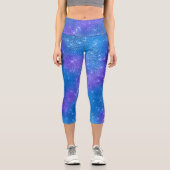 Blaues und Lila glänzendes Girly Chic Muster Capri Leggings (Vorderseite)