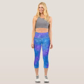 Blaues und Lila glänzendes Girly Chic Muster Capri Leggings (Vorderseite)