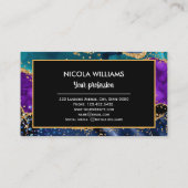 Blaues und Lila Glitzer Peacock Agate Visitenkarte (Rückseite)