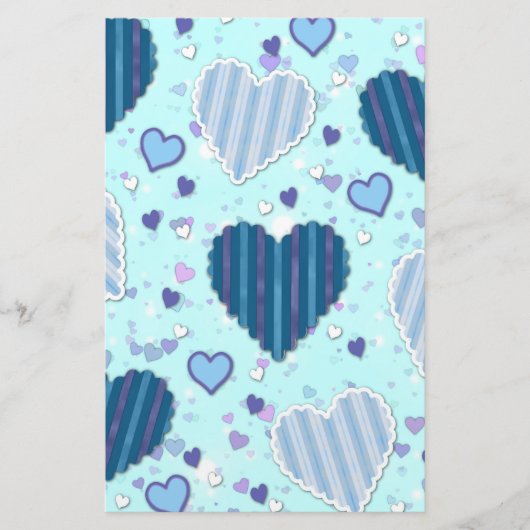 Blaues und Lila Herz Briefpapier (Vorderseite)