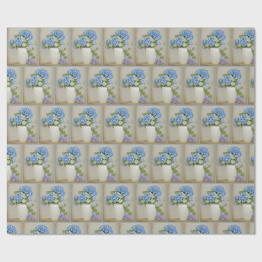 Blaues und lila Hydrangea-Bouquet Geschenkpapier (Flach)