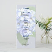 Blaues und Lila Hydrangea-Hochzeitmenü Menükarte (Stehend Vorderseite)