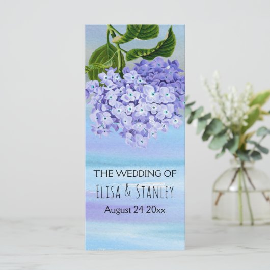 Blaues und lila Hydrangea Hochzeitsprogramm Programm (Stehend Vorderseite)