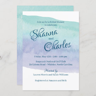 Blaues und Lila Watercolor-Brautparty Einladung