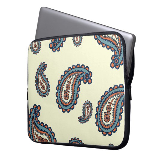 Blaues und orange Paisley-Pastellmuster Laptopschutzhülle (Vorderseite Links)