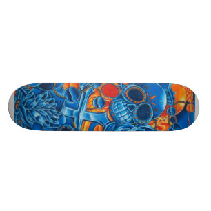 Blaues und orange Schädel-Skateboard Skateboard