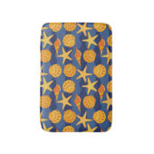 Blaues und orange Seashell-Muster Badematte (Vorderseite Vertikal)