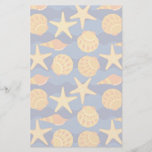 Blaues und orange Seashell-Muster Briefpapier (Vorderseite)