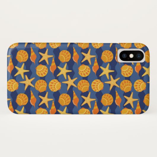 Blaues und orange Seashell-Muster Case-Mate iPhone Hülle (Rückseite (Horizontal))