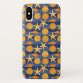 Blaues und orange Seashell-Muster Case-Mate iPhone Hülle (Rückseite)