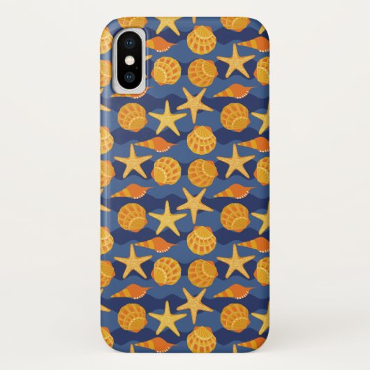 Blaues und orange Seashell-Muster Case-Mate iPhone Hülle (Rückseite)