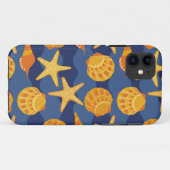 Blaues und orange Seashell-Muster Case-Mate iPhone Hülle (Rückseite (Horizontal))