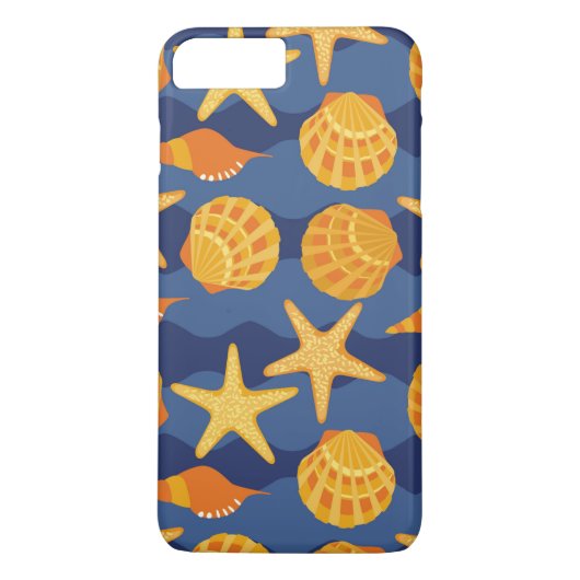 Blaues und orange Seashell-Muster Case-Mate iPhone Hülle (Rückseite)