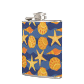 Blaues und orange Seashell-Muster Flachmann (Links)