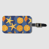 Blaues und orange Seashell-Muster Gepäckanhänger (Vorderseite (Horizontal))