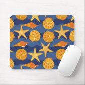 Blaues und orange Seashell-Muster Mousepad (Mit Mouse)