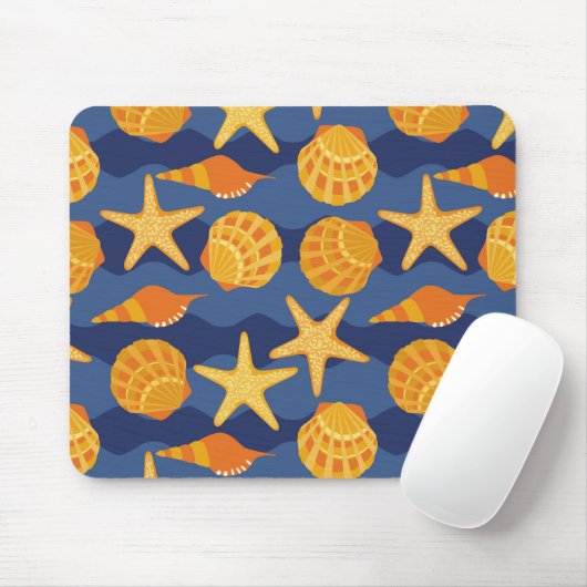 Blaues und orange Seashell-Muster Mousepad (Mit Mouse)