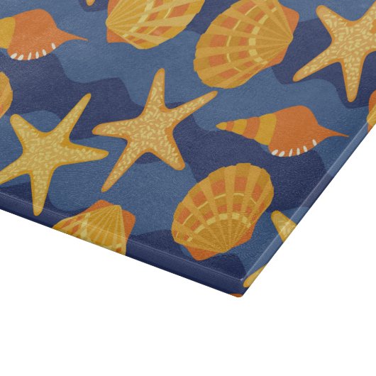 Blaues und orange Seashell-Muster Schneidebrett (Ecke)