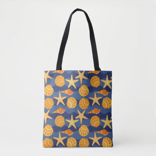Blaues und orange Seashell-Muster Tasche (Vorderseite)