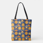 Blaues und orange Seashell-Muster Tasche (Rückseite)