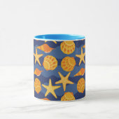 Blaues und orange Seashell-Muster Tasse (Zentrum)