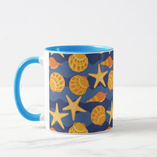 Blaues und orange Seashell-Muster Tasse (Links)