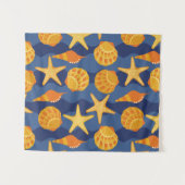 Blaues und orange Seashell-Muster Wandteppich (Vorderseite (Horizontal))