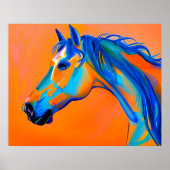 Blaues und orangefarbenes Abstraktes Pferd Poster (Vorne)