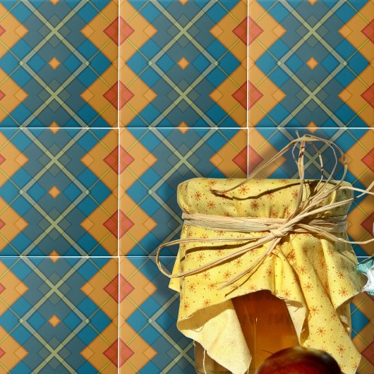 Blaues und orangefarbenes geometrisches Mosaikmust Fliese