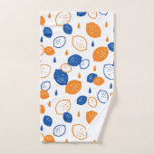 Blaues und orangefarbenes Lemon-Muster, spielerisc Badhandtuch Set (Handtuch)